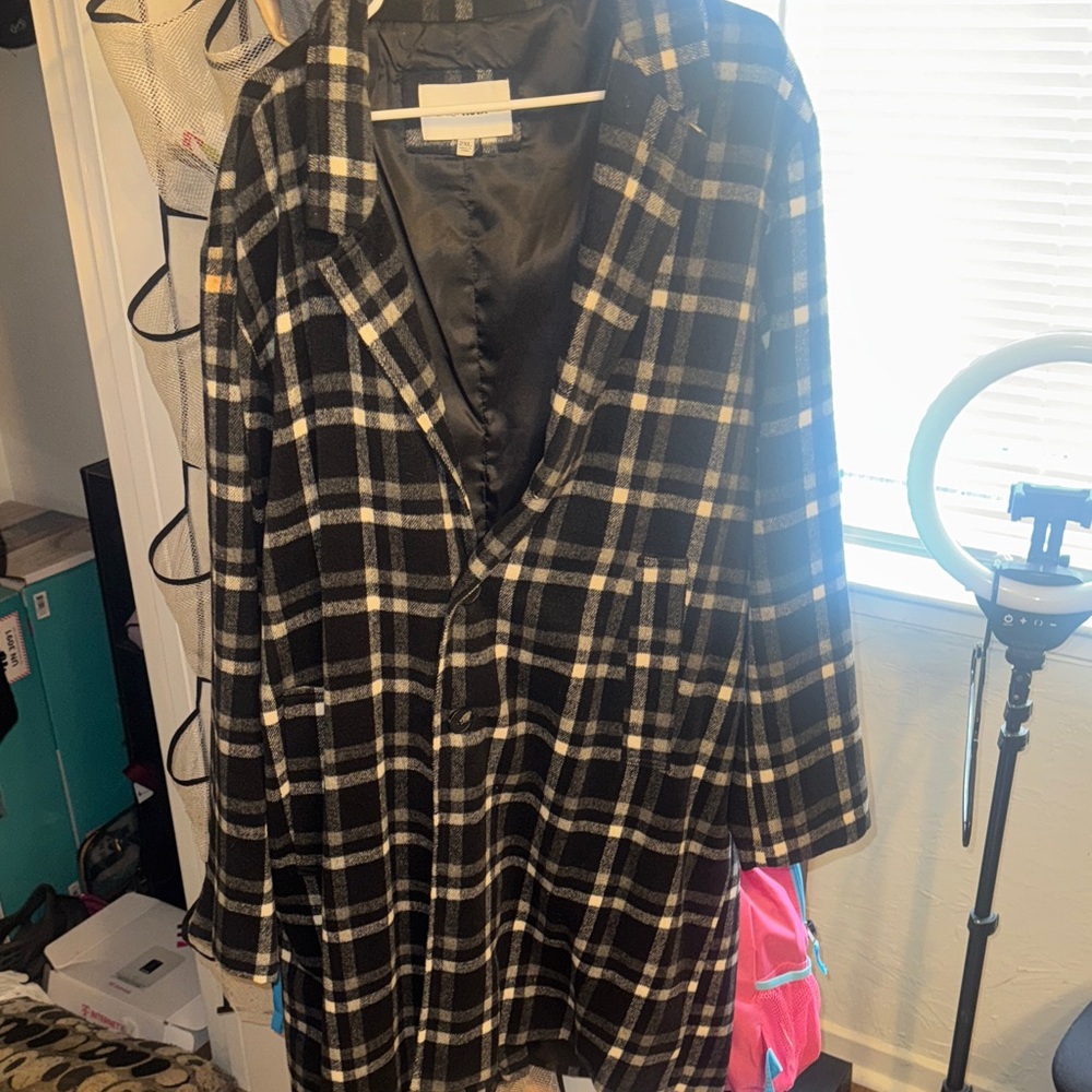 Plaid long peacoat